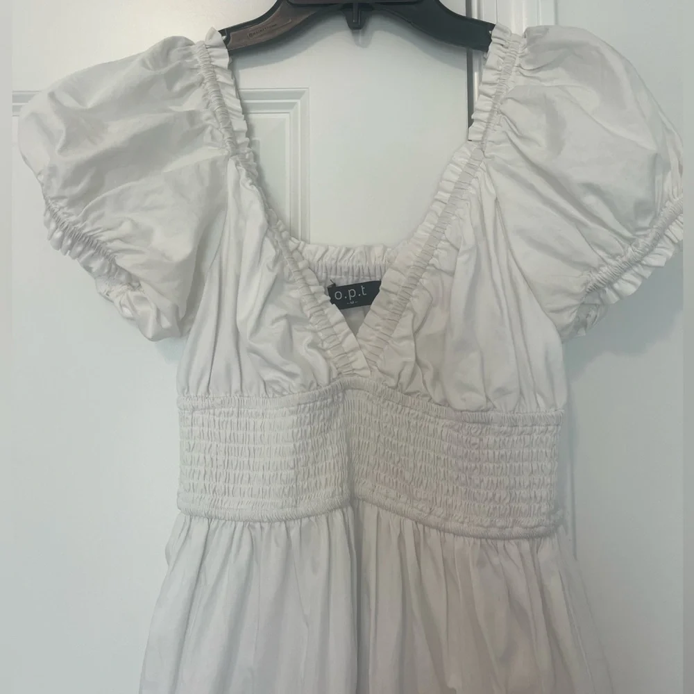 O.P.T Puff Sleeve Smocked Midi Dress in Classic White - Picture 4 of 8
